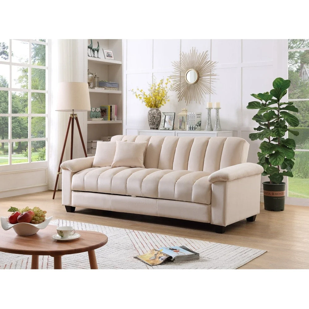 Fabric Upholstered Channel Back Living Room Convertible Sofabed