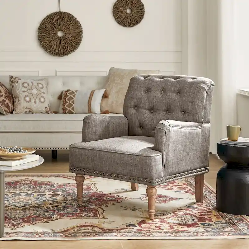 Geltrude Classic Upholstered Accent Arm Chair with Button Tufted Back by HULALA HOME