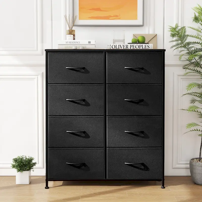 8 Drawer Fabric Chest of Drawers with Wooden Top