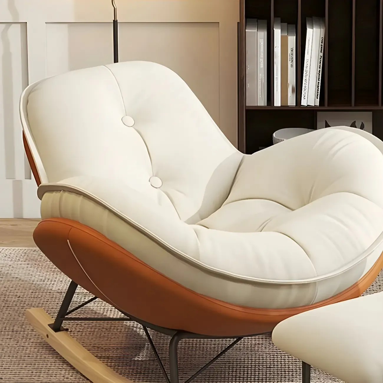 Modern Flannel Upholstered Rocking Chair with Ottoman