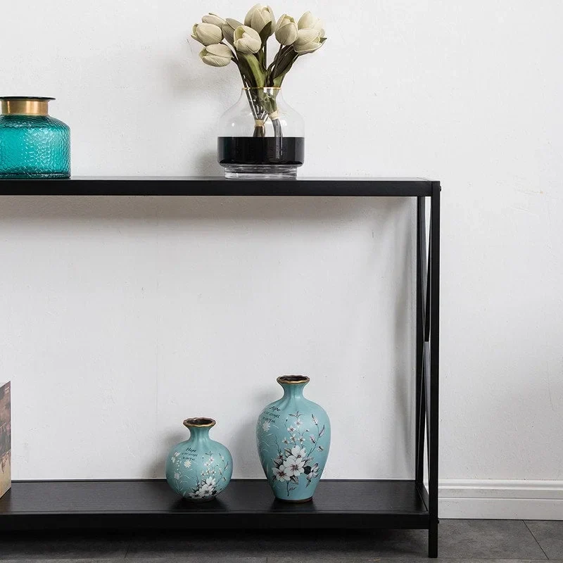 Black Industrial Console Table with Cross Frame