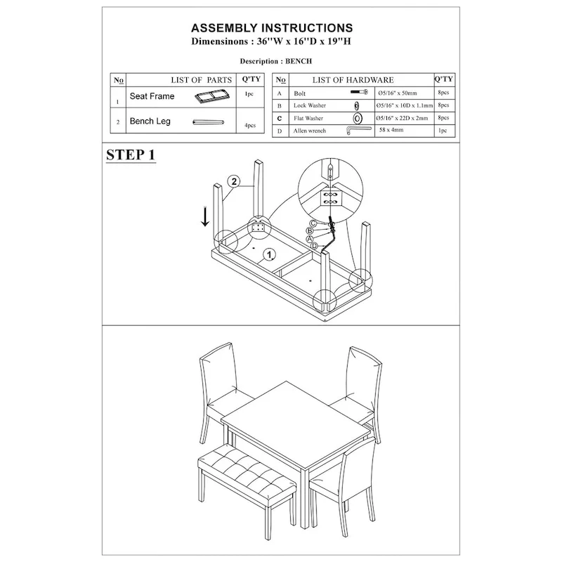5 Piece Dining Table Set, Kitchen Dinette Set with Faux Marble Top Table, Bench and 3 Faux Leather Cushioned Chairs