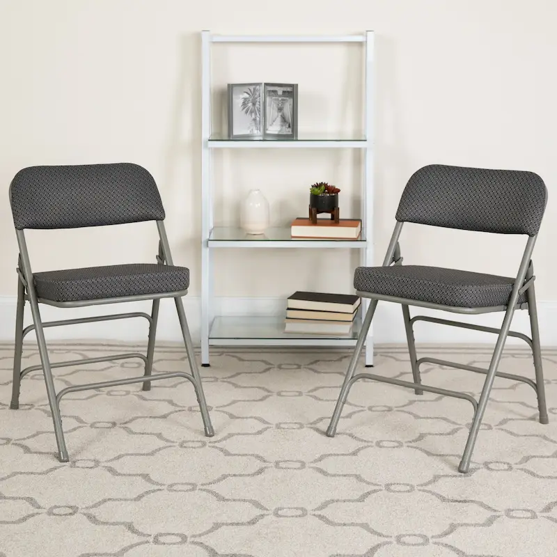 2 Pack Curved Triple Braced & Hinged Fabric Upholstered Metal Folding Chair