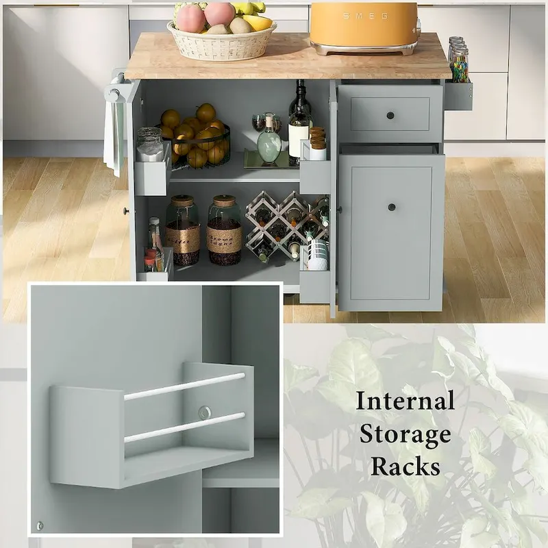 53.9 W Modern Versatile Kitchen Island with Drop Leaf and 3 Drawer Cabinets