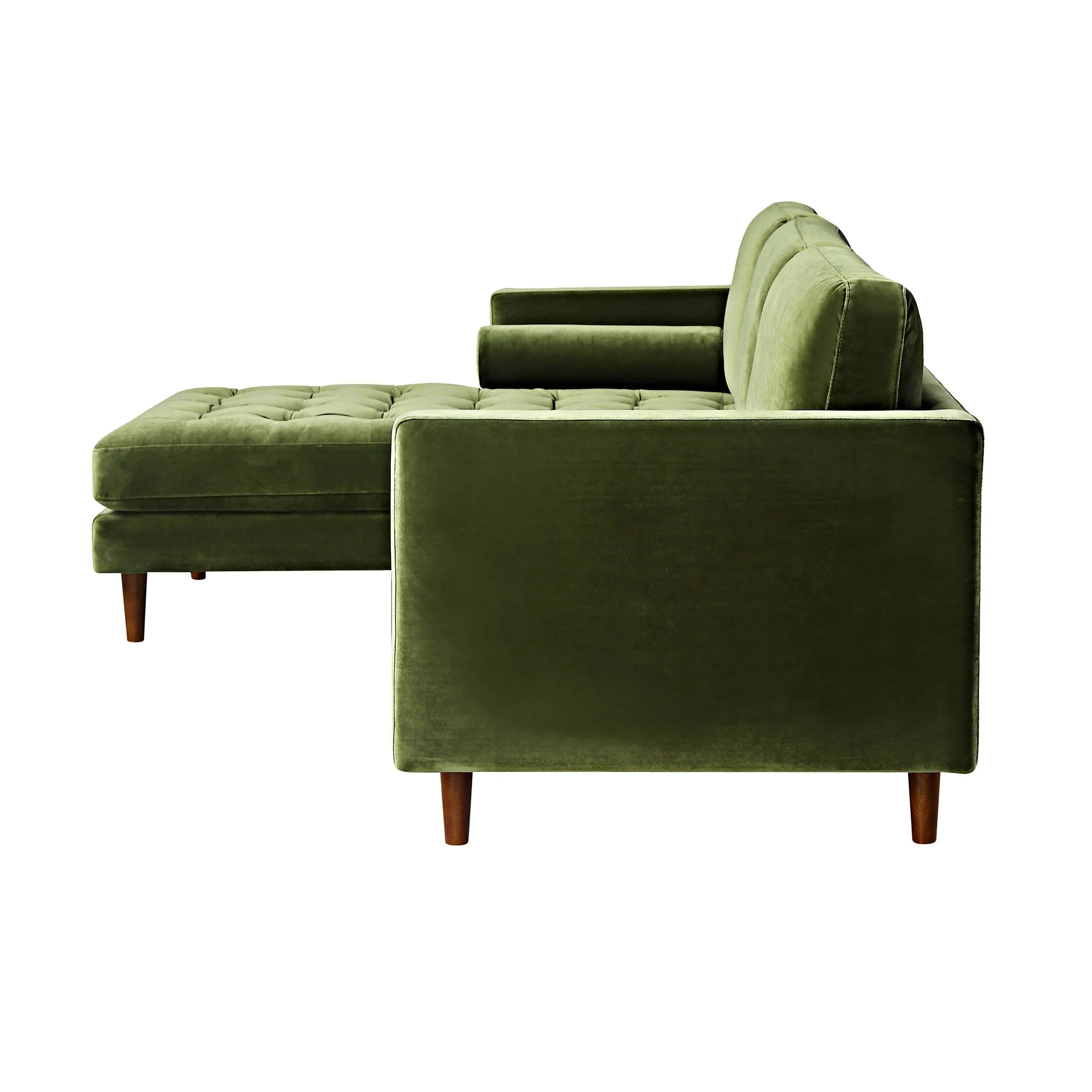 Moss Green Velvet Grand 4-Seater Chaise End Sofa, Left Hand Facing