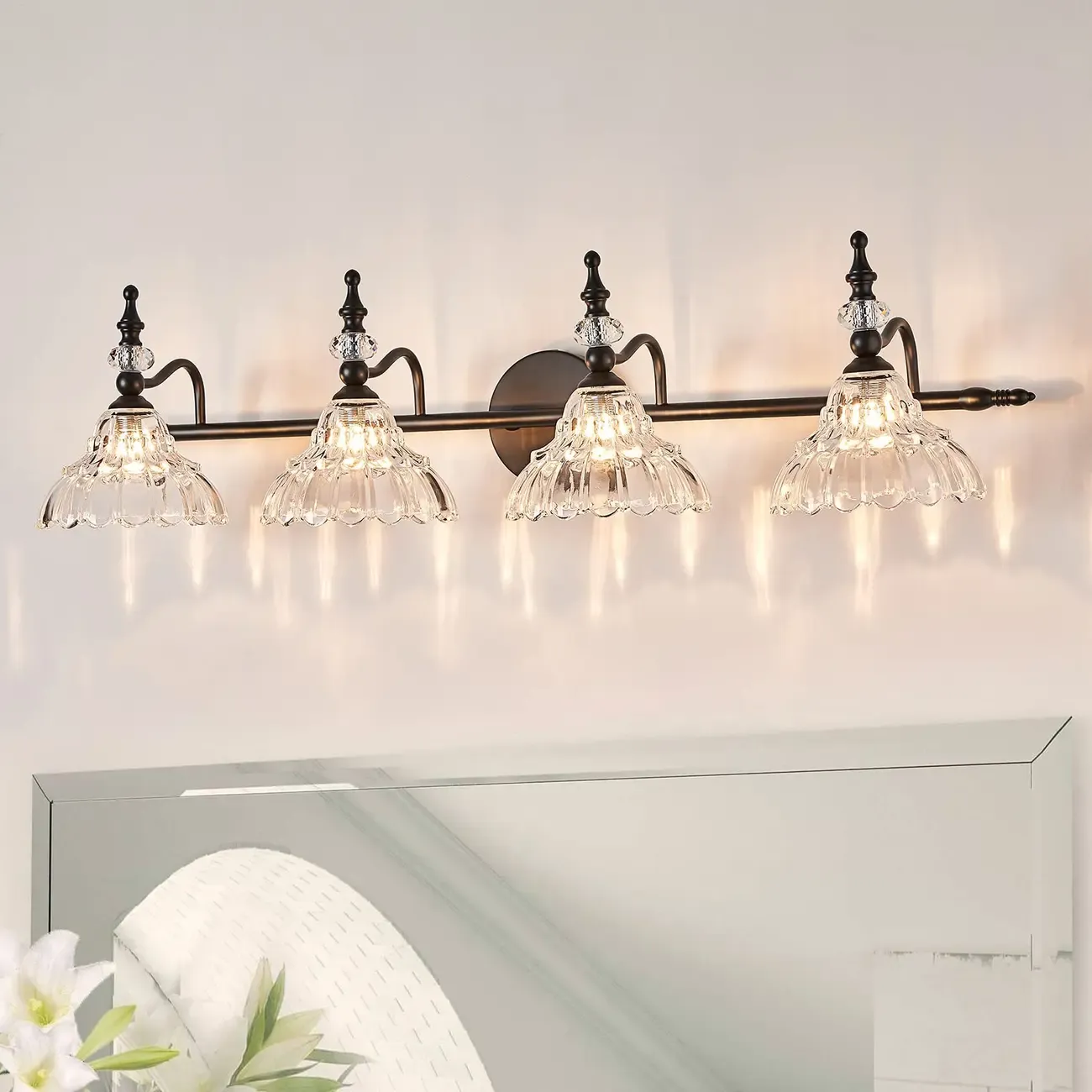 Modern Flower Glass Bathroom Vanity Light in Black/Brass