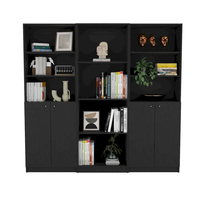 3pc Bookcase set 74 Wide 4-Shelf Double Cabinet