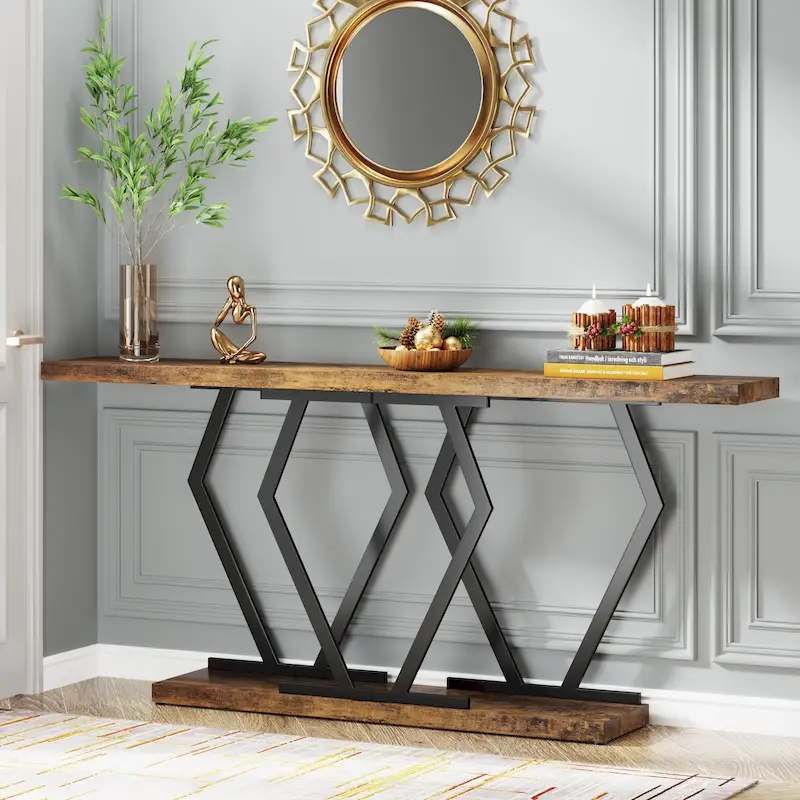 White Faux Marble Console Table 70.9
