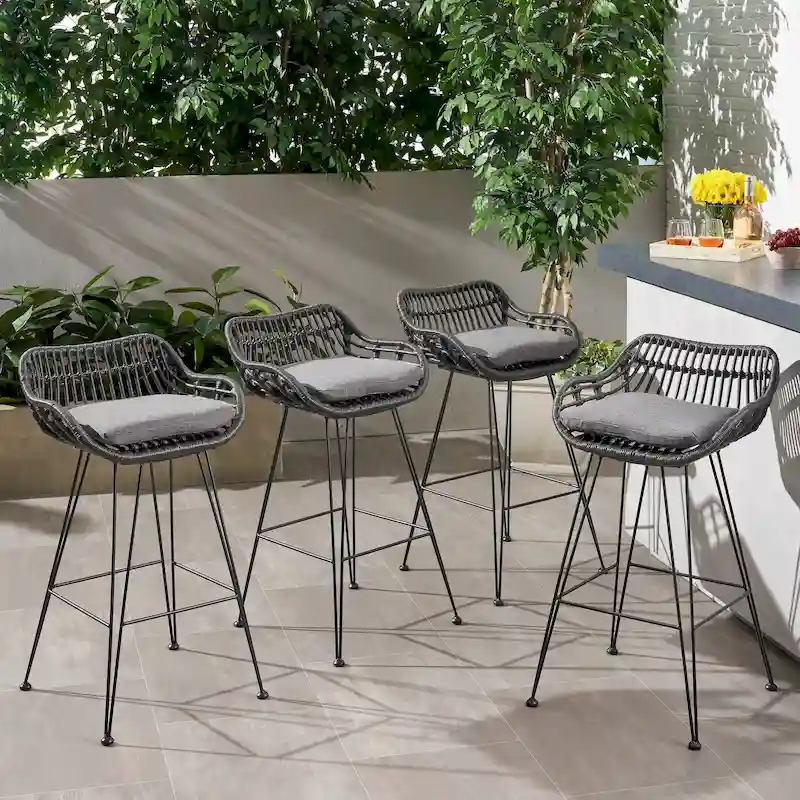 Dale Outdoor Wicker Bar Stools (Set of 4) by Christopher Knight Home