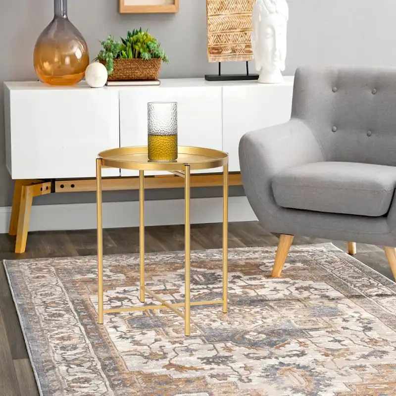 Gold End Table Metal Waterproof Snack Beside Table Accent Coffee Table - 16.9(D)x 16.9(W)x 20.5(H)