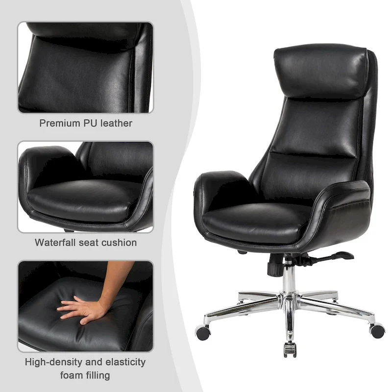 48-inch Mid-Century Adjustable Swivel Faux Leather Office Chair