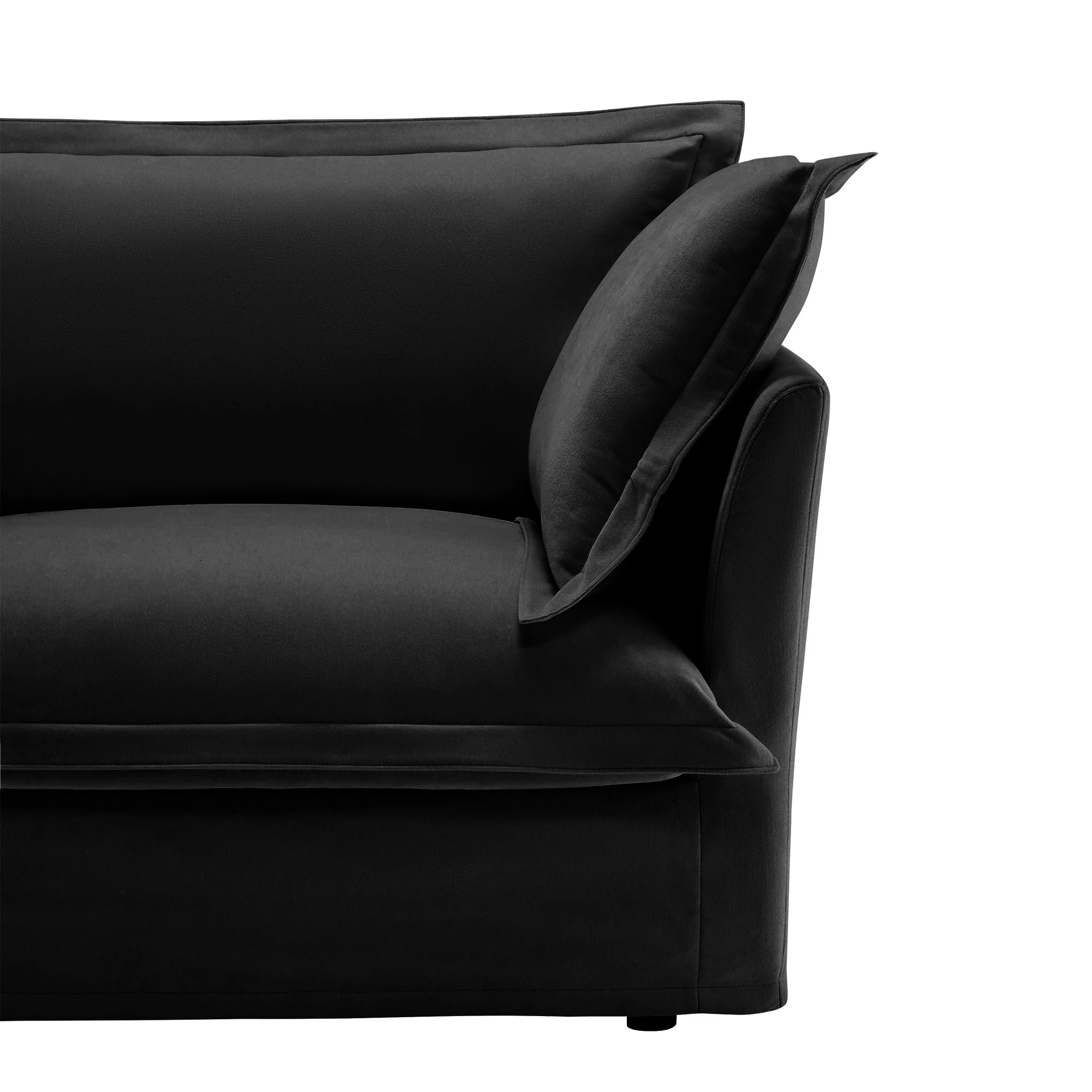 Walker Edison | Wide Deep Seat Slipcovered Black Loveseat Sofa with Ottoman