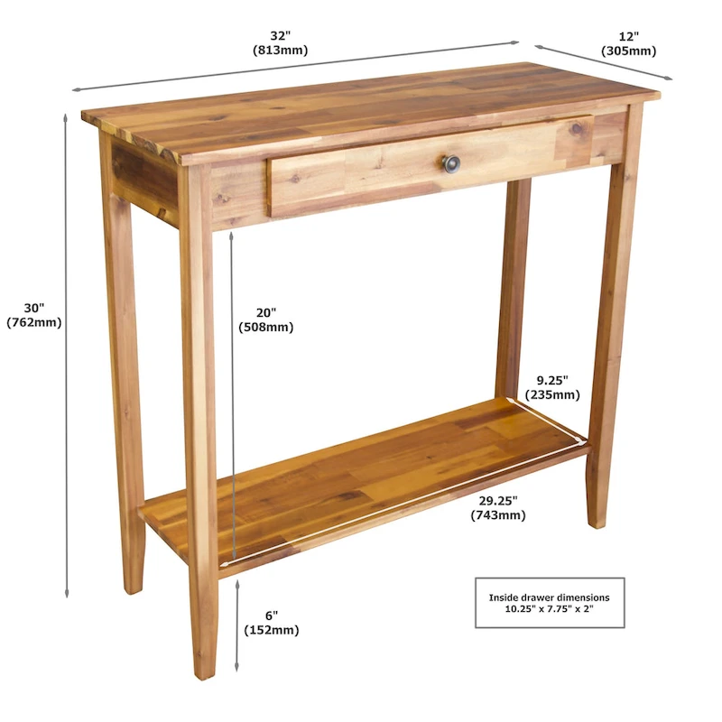 Solid Acacia Wood 1-drawer Console Table with Bottom Shelf