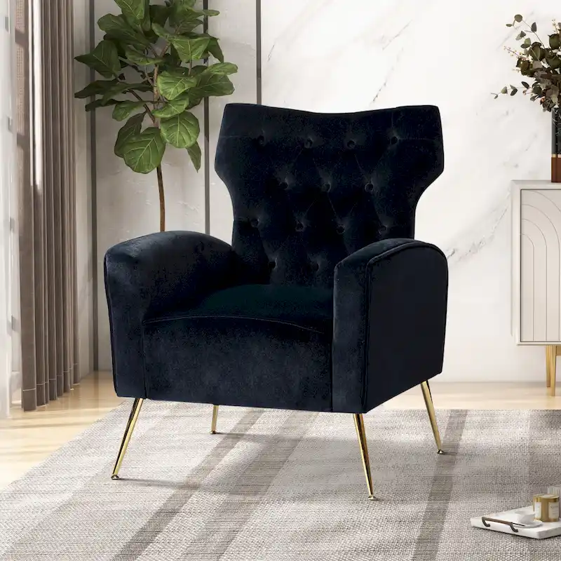 Contemporary Accent Tufted Wingback Chair with Metal Legs