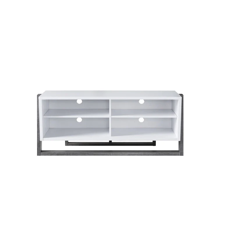 Mid-Century Modern 4-Shelf TV Console, Natural/Distressed Grey, 2 Sizes