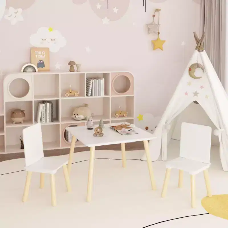 Kids Table and 2 Chairs Set, All-Purpose Toddler Desk for Study, Play, and Dining, Child-Safe Furniture for Home, Playroom, or Bedroom
