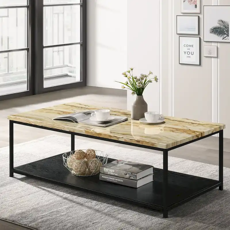 Contemporary 47-Inch Wood Coffee Table with Lower Shelf