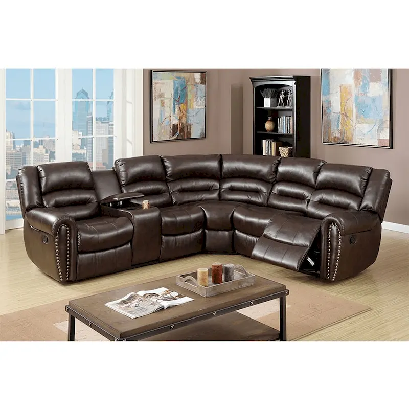 Dark Brown / Black Bonded Leather Reclining Sectional Sofa, 2-Seat