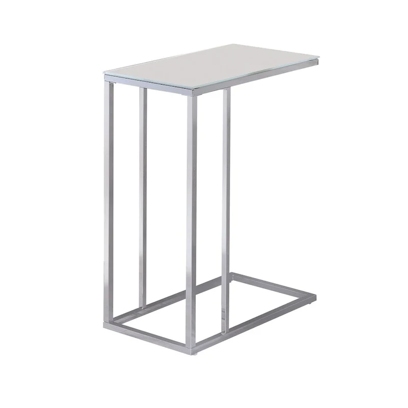 White Glass Top Chrome Accent Side Table, 1-Person