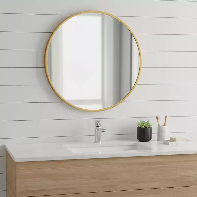 HomeRoots 20 Gold Aluminum Round Framed Bathroom Vanity Mirror