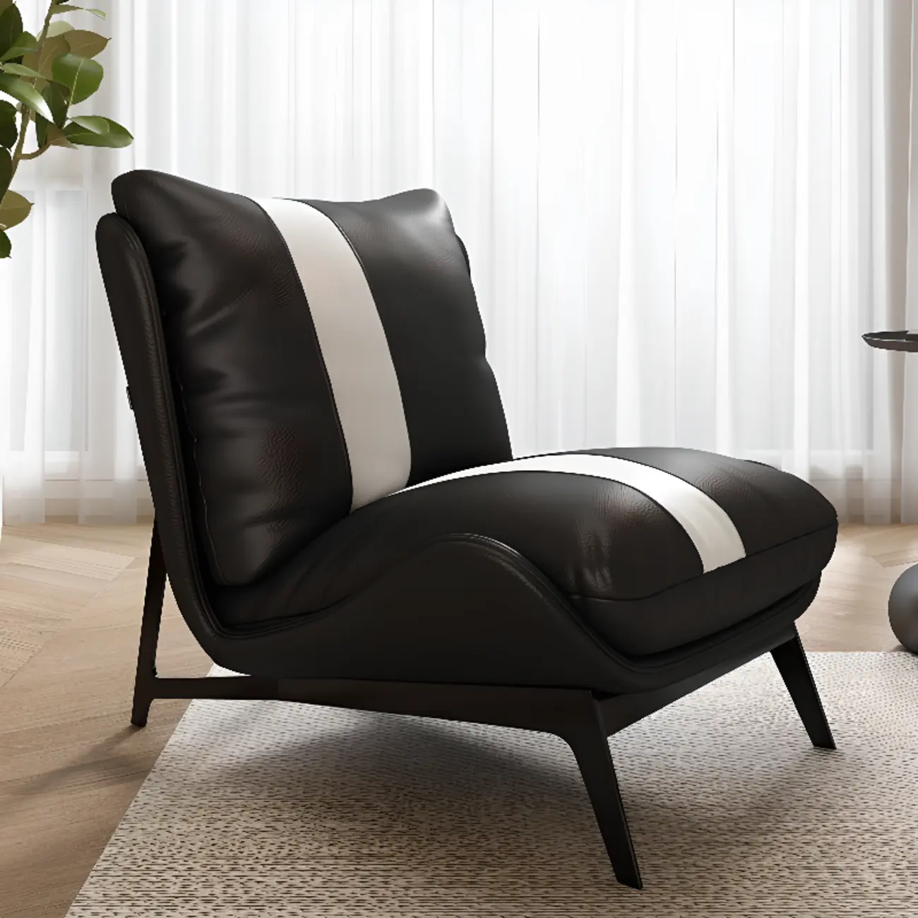 Modern Cat-Resistant Leather Striped Accent Chair