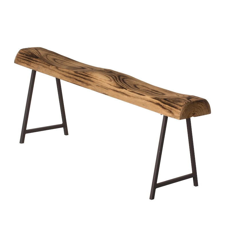 Rustic Carved Wood Natural Log Accent Bench