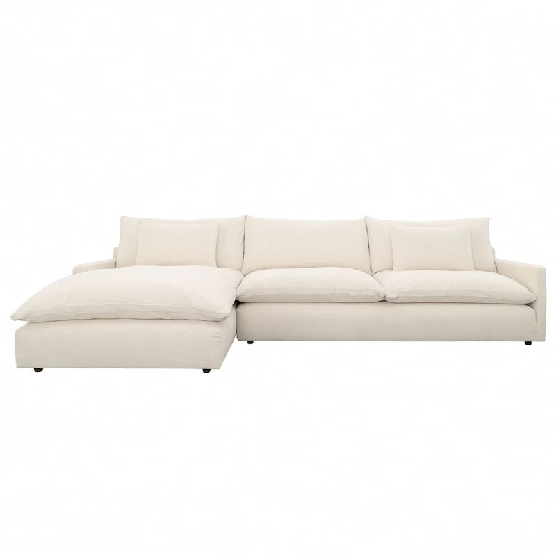 Cream Left-Facing Chaise Sectional Sofa, Seats 3–4