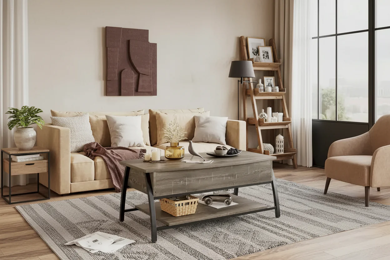 Oval Lift Top Coffee Table with Hidden Storage - 41.5 inch