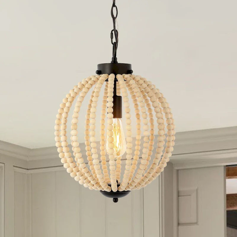 Alba 12.5  1-Light Rustic Bohemian Iron/Wood Bead LED Pendant, Oil Rubbed Bronze/Brown by JONATHAN Y