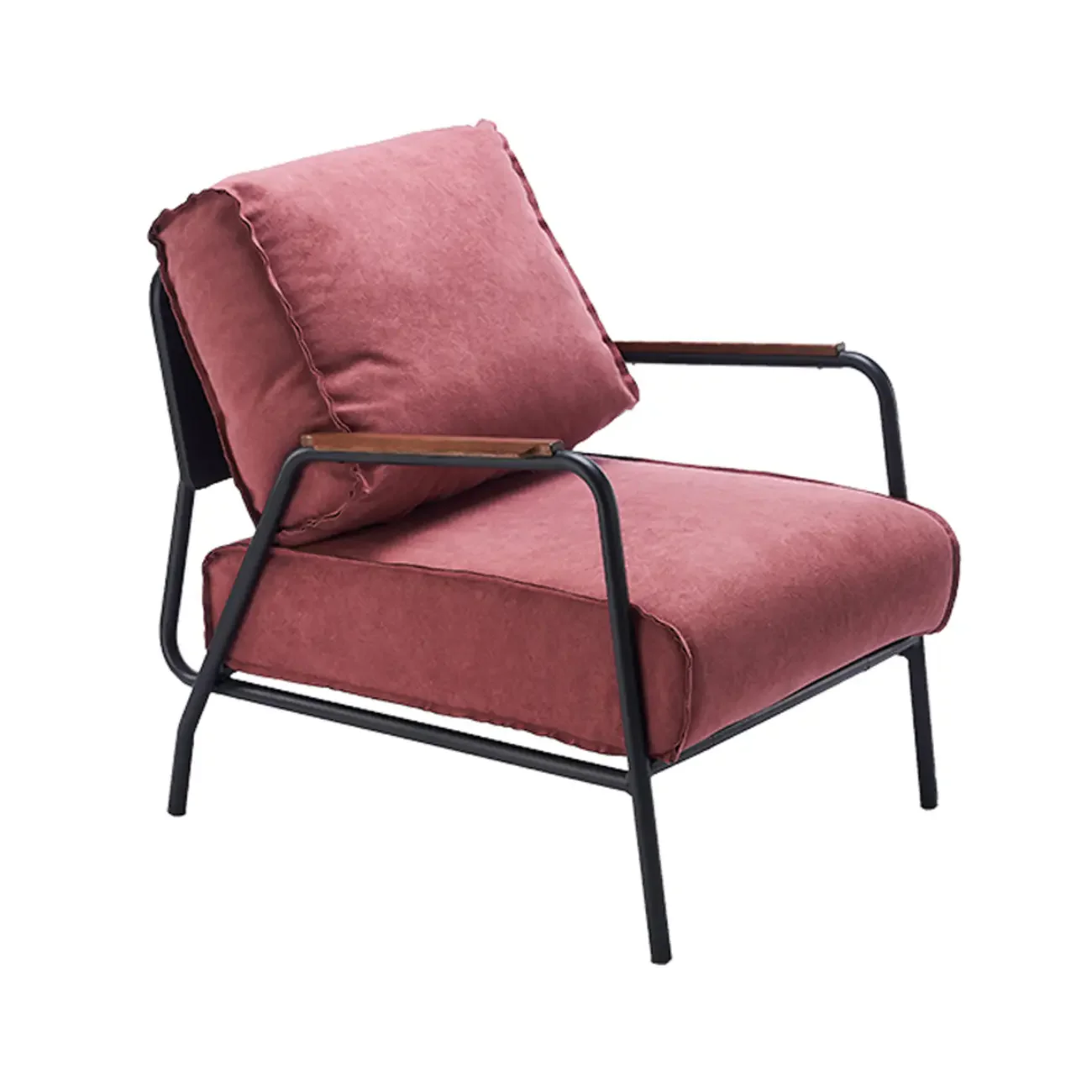 Modern Leather Accent Chair with Pillow and Metal Arms