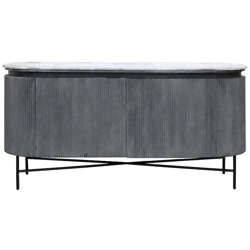 Black/White Mango Wood Fluted Sideboard with Marble Top & Metal Legs