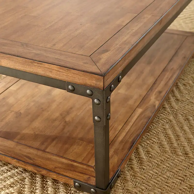 Leyburn Industrial Wood and Metal Coffee Table with Casters