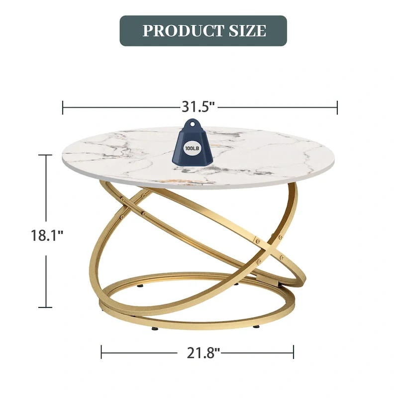 Myhozm Accent Round Glass/Stone Top Coffee Table with Metal Base