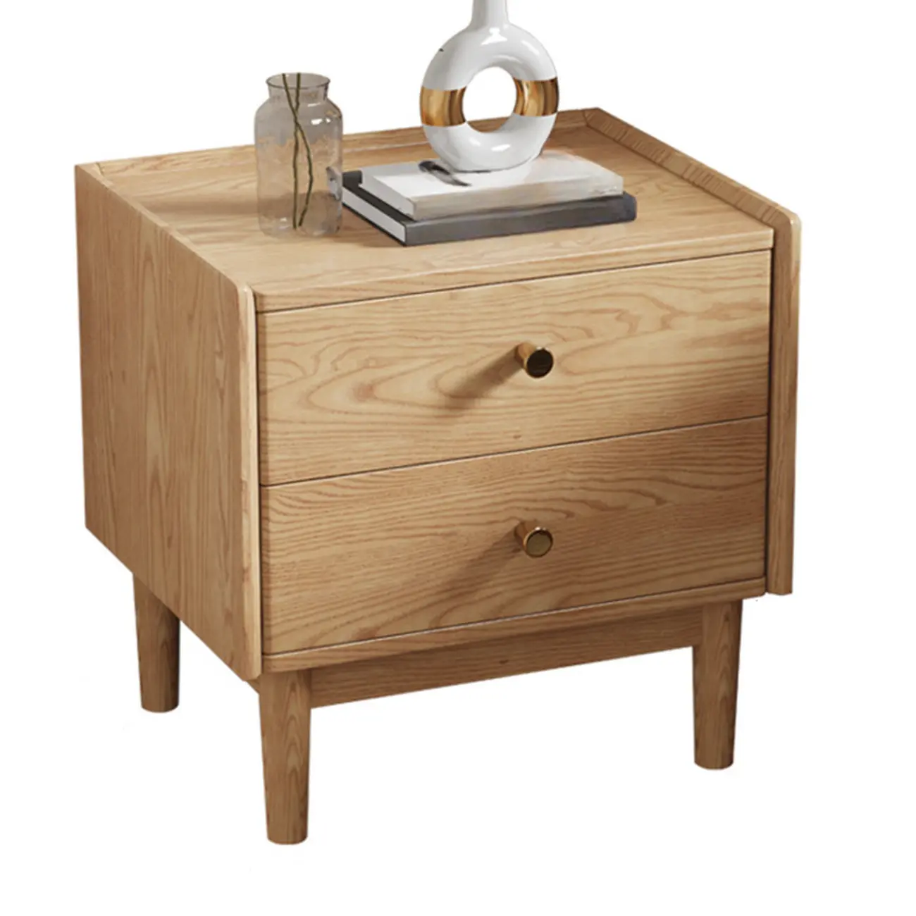 Scandinavian Brown Ash Wood 2-Drawer Nightstand