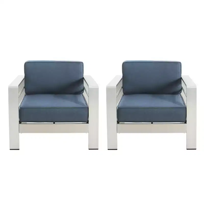 Christopher Knight Home Raj Modern Patio Aluminum Olefin Upholstered Club Chairs with Cushion (Set of 2)