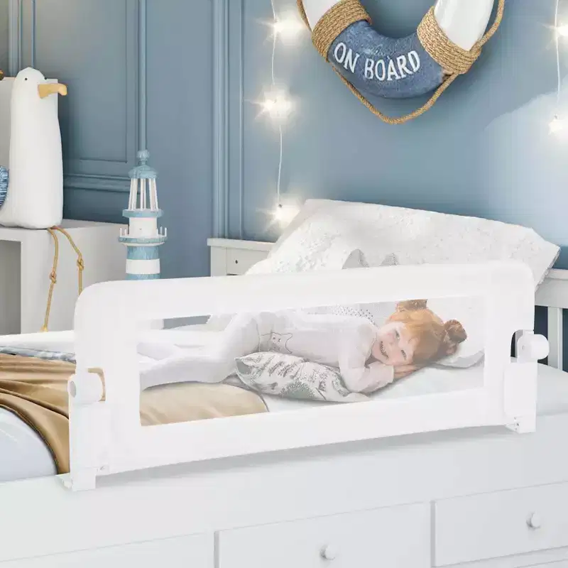 Costway 1/2 PCS 42 Toddler Foldable Bed Rail with Adjustable Safety Strap Bedrail Guard White