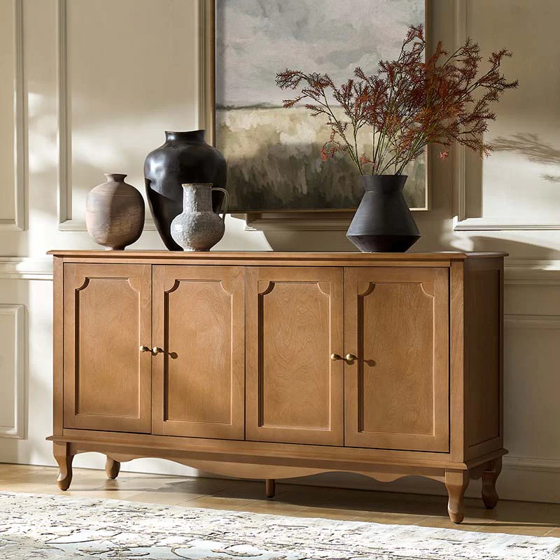 4-Door Sideboard with Turned Legs, Shaped Apron, Adjustable Shelves & Cable Management | Acorn / Walnut | Single