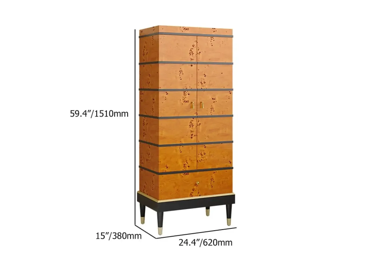 Rustic Burl wooden Drawer Wine Cabinet with Glass Rack