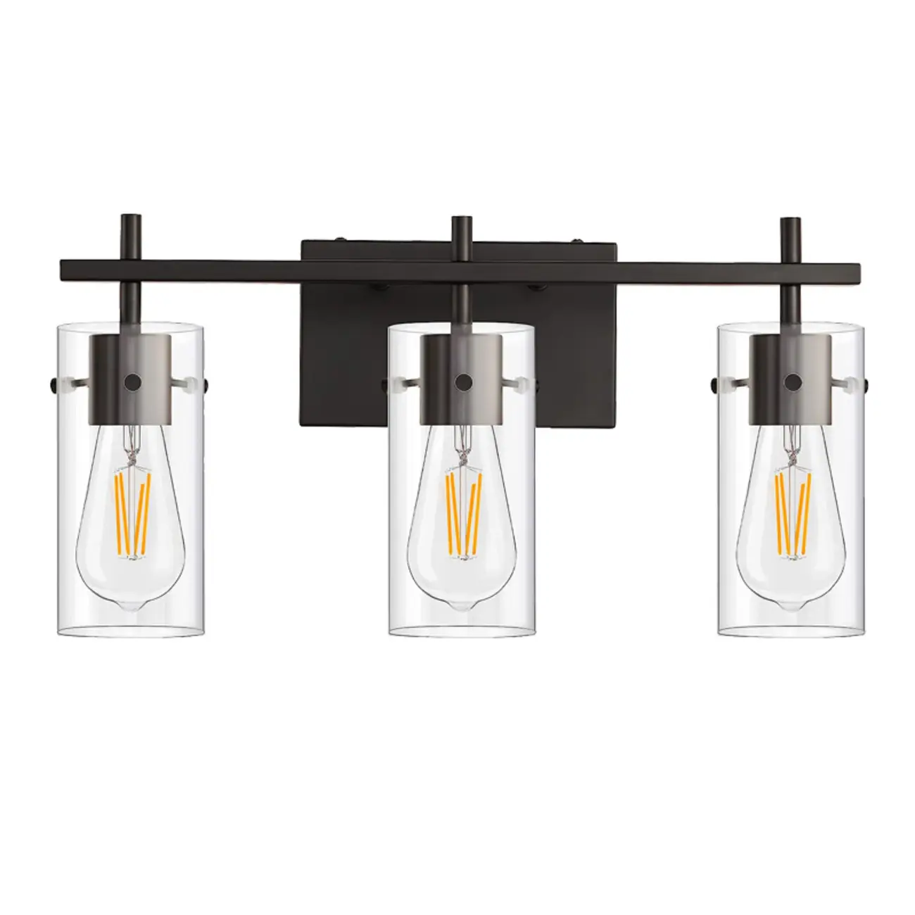 Industrial Cylinder Glass Vanity Light Fixture Hardwired