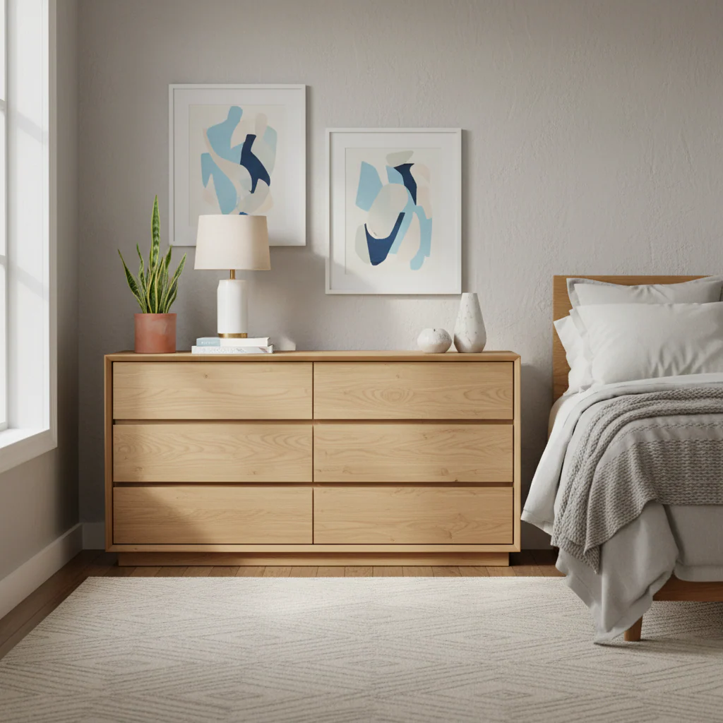 White Contemporary Dresser with 6 Drawers