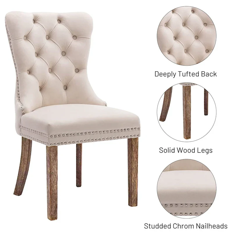 Luxury Upholstered Velvet Dining Chair with Solid Wood Legs
