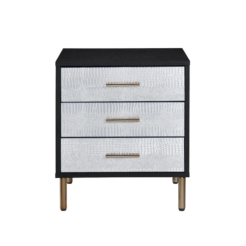 Myles Nightstand in White with Champagne & Gold Finish