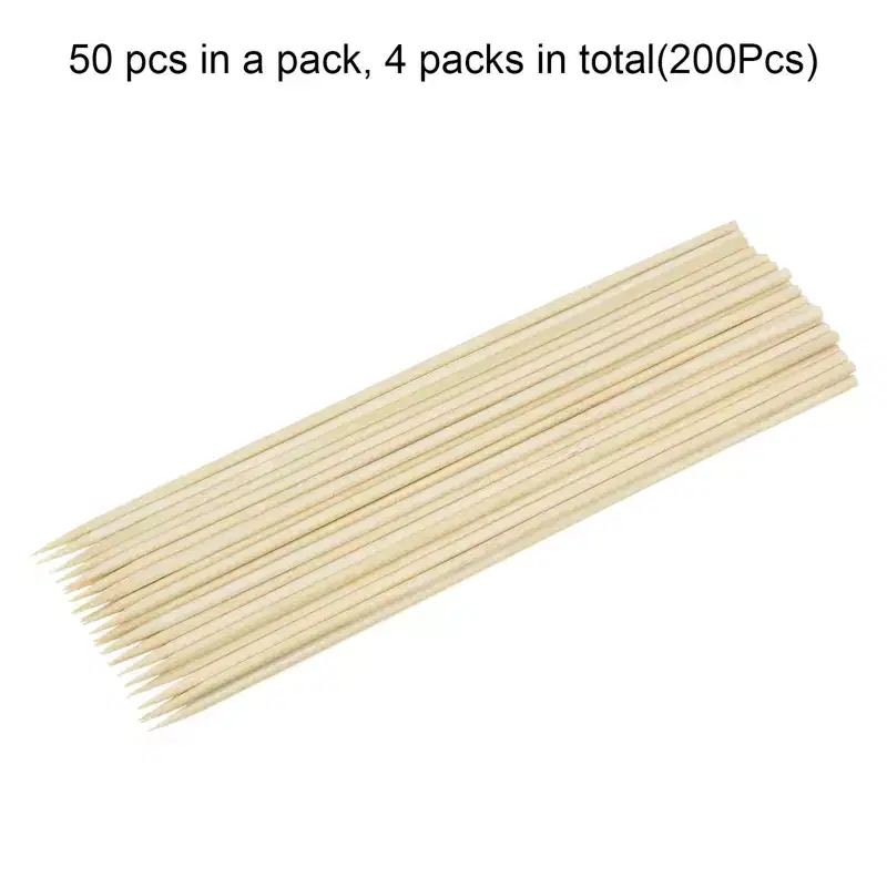 Unique Bargains Bamboo Barbecue Skewers Sticks Natural Wooden Cocktail Picks 200 Pcs
