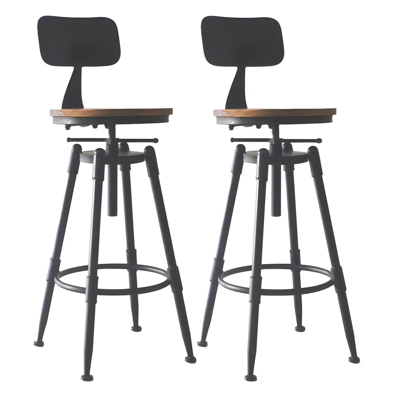 Industrial Metal Leather Swivel Bar Stools with Back