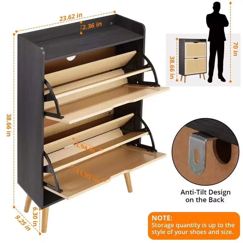 Shoe Cabinet-Hidden Shoe Storage with Flip Rattan Flip-Drawer and Anti-Tip Design,Shoe Cabinet for Entryway,Hallway,18-20 Pairs Storage Organizer