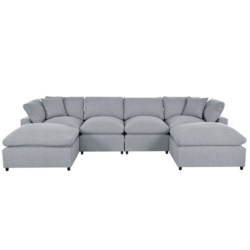 Modern U-Shape Sectional Sofa, 2 Large Chaise with Removable Ottomans