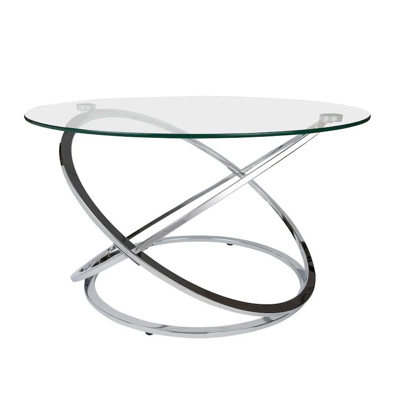 Cross Base Tempered Glass Round Coffee Table