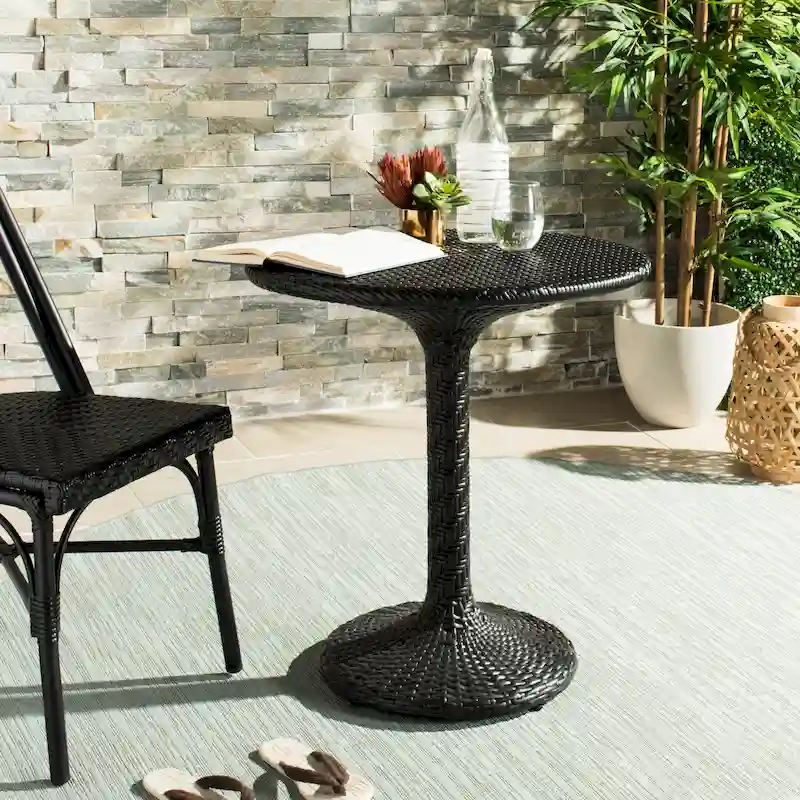 SAFAVIEH Outdoor Willow Black Rattan Bistro Table - 25.5  x 25.5  x 29  - 27Wx22Dx28H