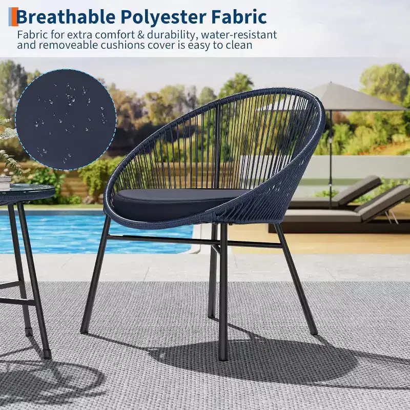 Acapulco Chair Set 3 Piece, Outdoor Patio Bistro Set with 2 Wicker Chairs & 1 Tempered Glass Table