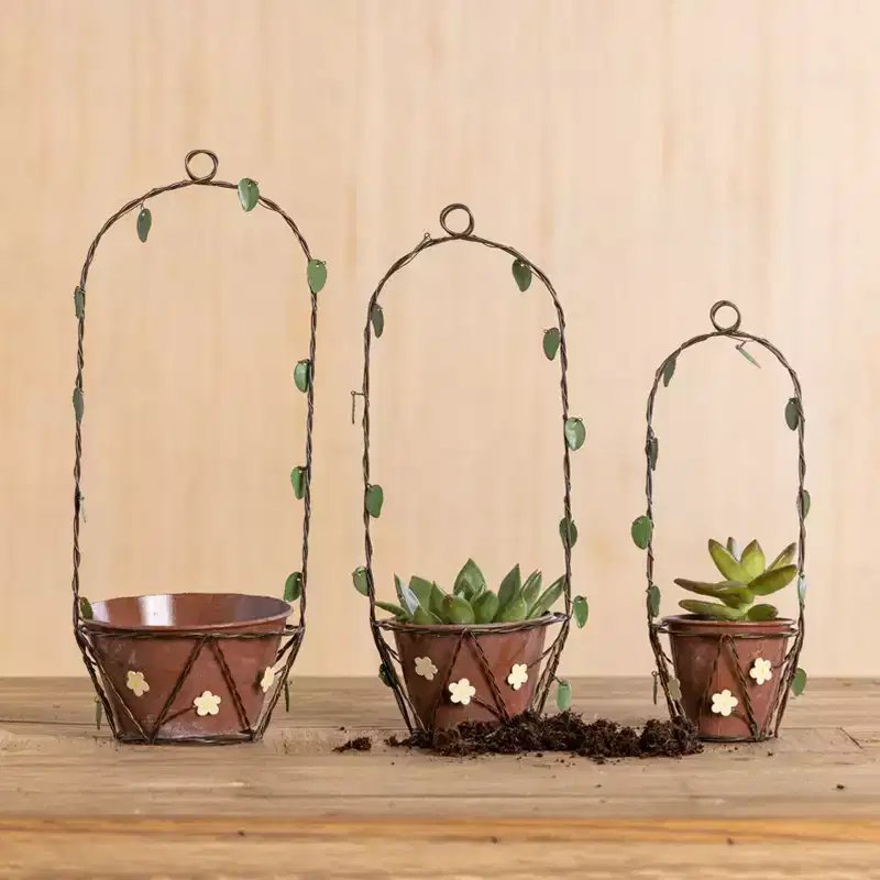 Transpac Mini Wire Plant Holders Set of 3 Decorative Planters for Home Spring Decor